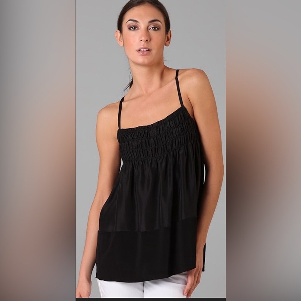 Vince ‘smocked’ silk top with crossover straps